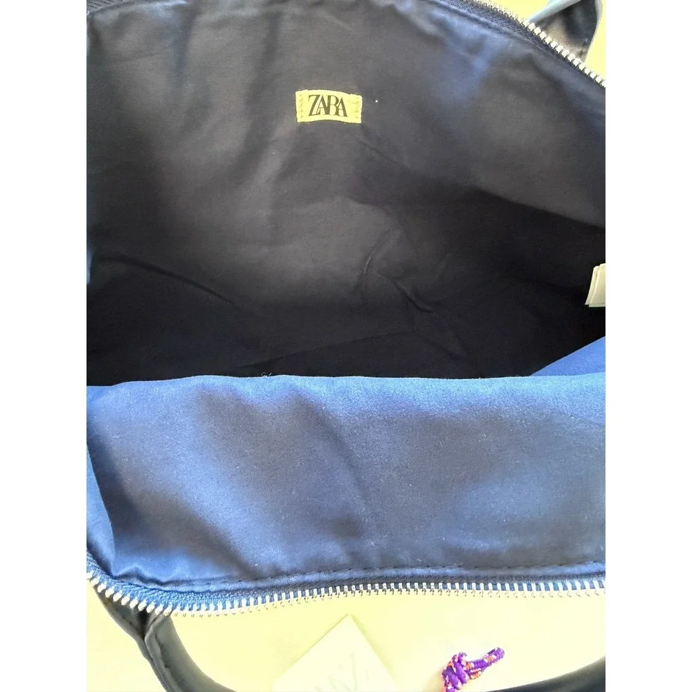 Zara Blue Nylon Tote Bag Purse‎ Capsule Bonjour Le Monde French Resort